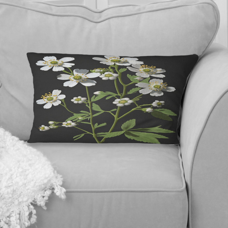 Coussin décoratif imprimé floral gris sur fond noir Diphallia II