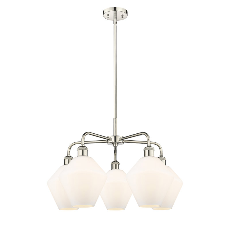 Lustre à 5 lumières, Blanc mat, Nickel poli