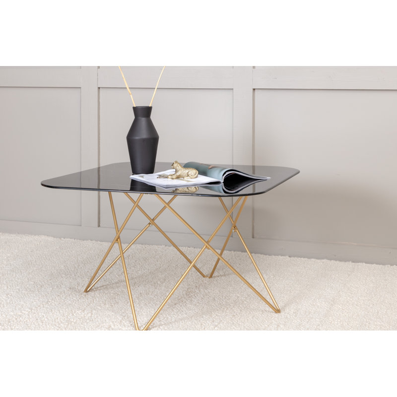 Lancaer 80cm Glass Top Console Table, Black, Brass