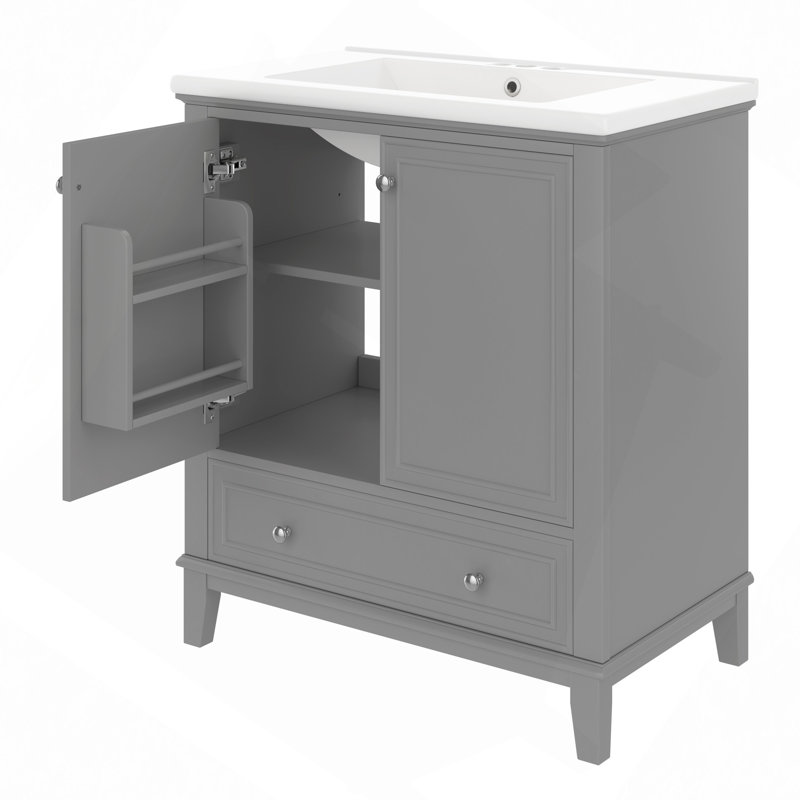 Bathroom Vanity With Sink Combo, Multi-Functional Bathroom Cabinet With Doors And Drawer, Solid Frame And MDF Board