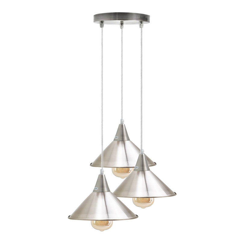 Rosenthal 3-Light Cluster Cone Pendant, Satin Nickel