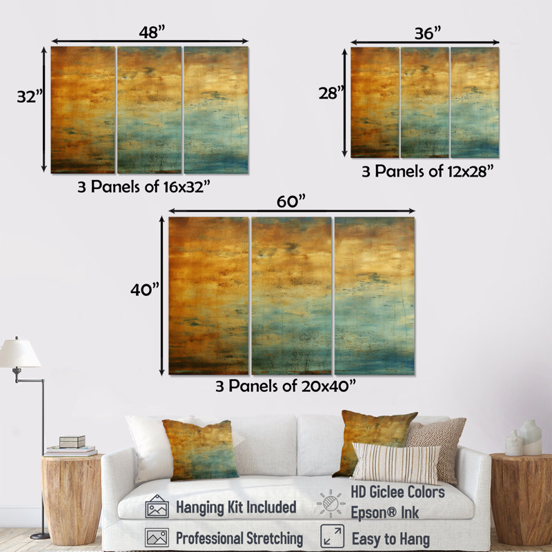 «Ocean View Grunge Texture», ensemble de décorations murales abstraites, Toile tendue, H 32 po x l 48 po x P 1 po