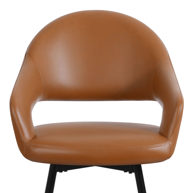 26" Faux Leather Counter Height Swivel Bar Stools, 2, Brown