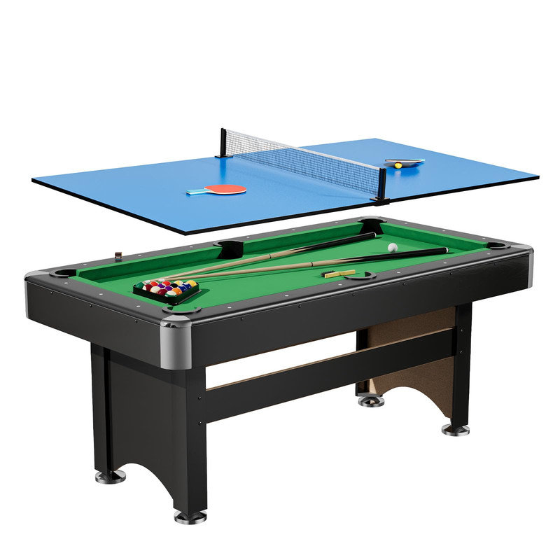 Table multi-jeux de 6 pi avec plateau de ping-pong, boules de billard et queues de billard - parfait pour les salles de jeux familiales