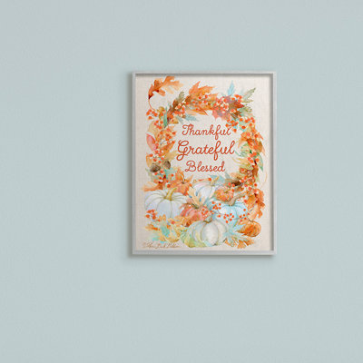 «Thankful Grateful Blessed Text Autumn Harvest» par Sherri Buck Baldwin - reproduction d'art textuel