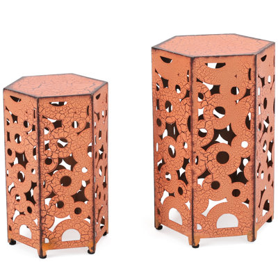 2Pcs Accent Tables, Orange Iron Tables For Indoor Outdoor Spaces, 14.33"Depth X 12.28"Width 22"Height & 12"Depth 10.50"Width 18.25"Height, Assembly-, Southwestern Style 2 Table Outdoor, 14.33" D