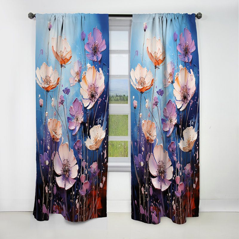 Blue Cornflowers Cascading I - Rideau Cornflowers - Rideau floral occultant en velours - 1 panneau, L 52 po x L 120 po
