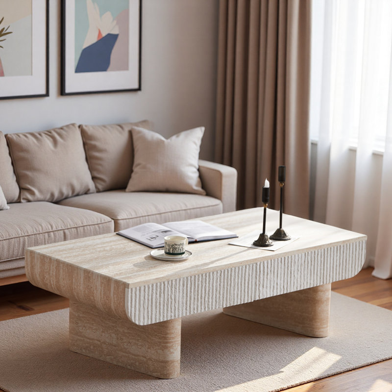 Table basse moderne avec 2 tiroirs cannelés