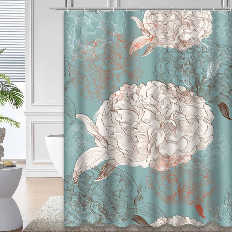 Rideau de douche imperméable à motif floral avec 12 crochets, L 72 po x l 72 po