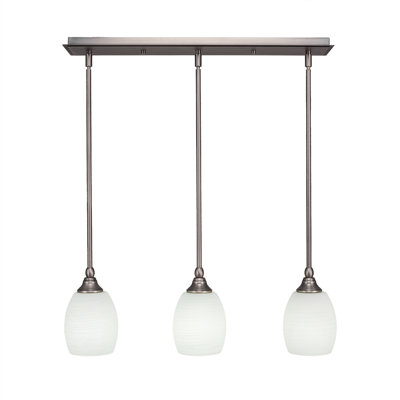 Luminaire suspendu linéaire sur pied 3 lumières avec verre en lin blanc de 5 po