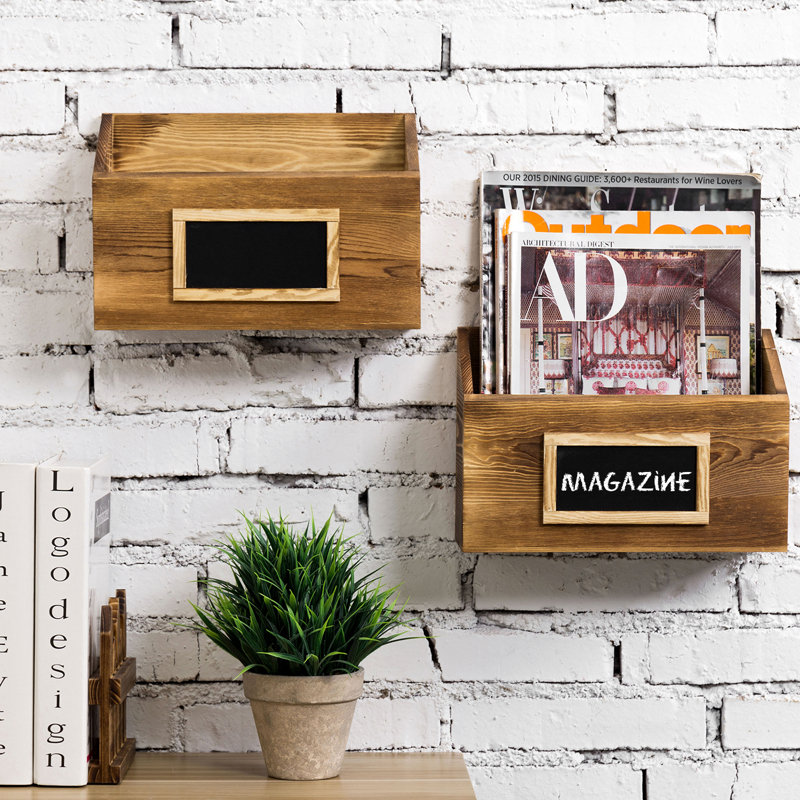 Wood Magazine Rack with Chalkboard