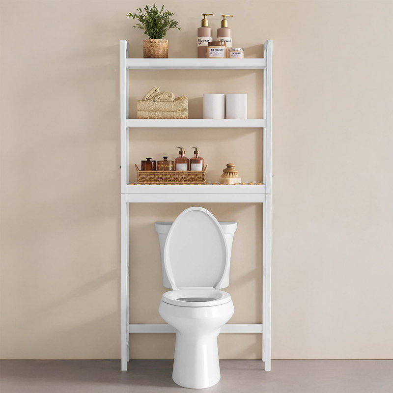 Étagère de rangement à 3 niveaux à installer au-dessus des toilettes, avec tablette ajustable, Blanc nuage/Beige naturel
