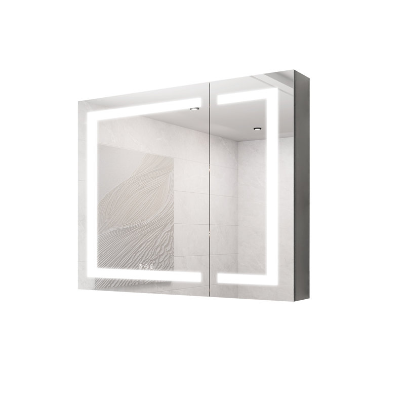 Armoire de salle de bain 36 po x 30 po avec miroir lumineux à DEL - double porte de rangement brouillard avec fonction de luminosité tactile et de température de couleur réglable, portes, 3000k 6000k, 3 tablettes,
