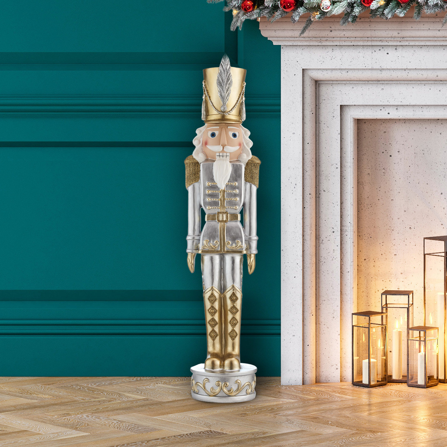 Christmas Nutcracker, 37.5" H x 9" W x 7.5" D, Silver/Gold