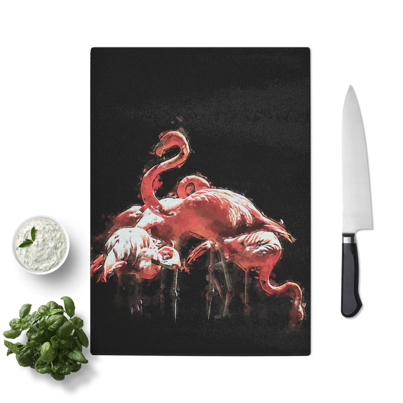 Tempered Glass Flamingos Chopping Board, 20 cm W x 28.5 cm L