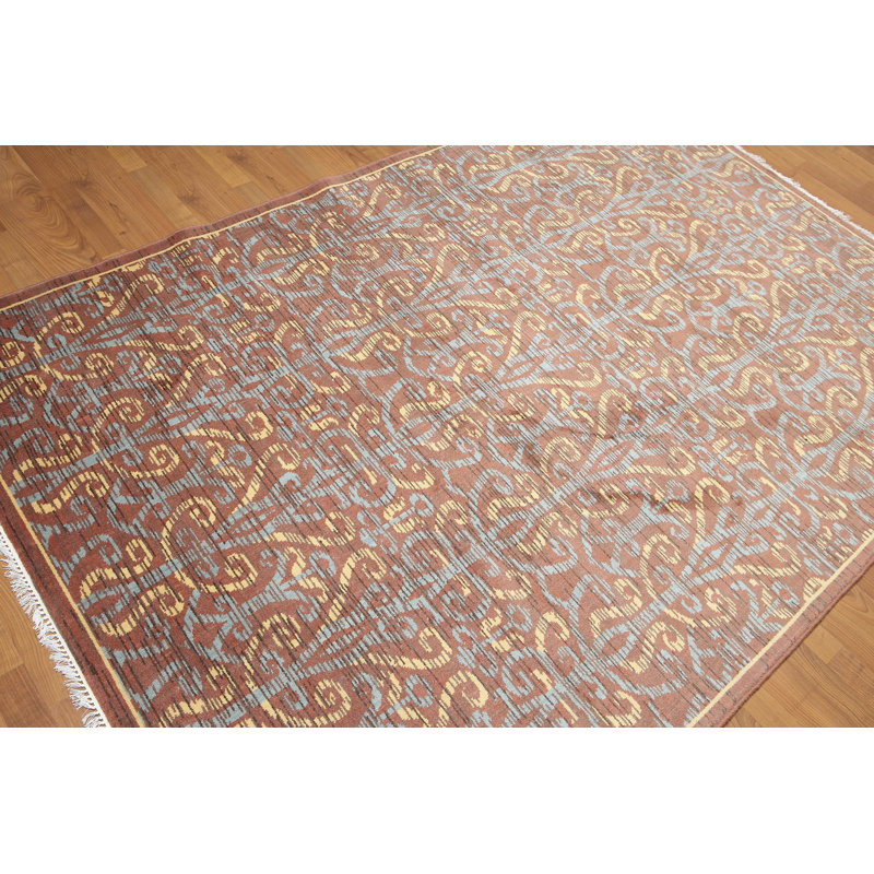Tapis brun/bleu en laine rouille Dimattia