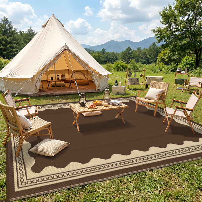 Bordered Reversible, Easy to Clean, Waterproof, UV Resistant Outdoor Rug Washable Lightweight Plastic Straw Mat for Patio Backyard Camping Beach