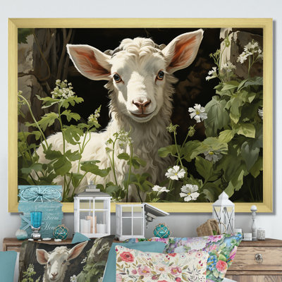 Chèvre blanche, prairie florale II - Chèvre, art mural