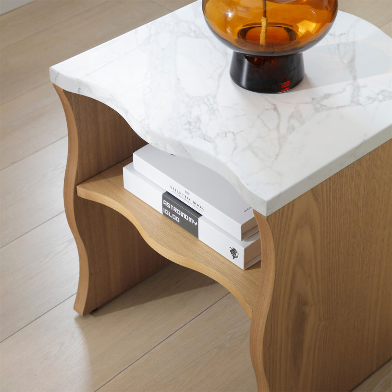 Table de bout moderne avec tablette de rangement 17,72 "Whisper Of Waves (table incluse seulement), Bois