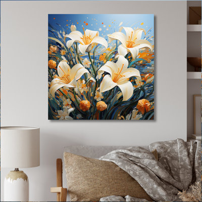 White Orange Lilies Dreams - Floral Canvas Wall Art