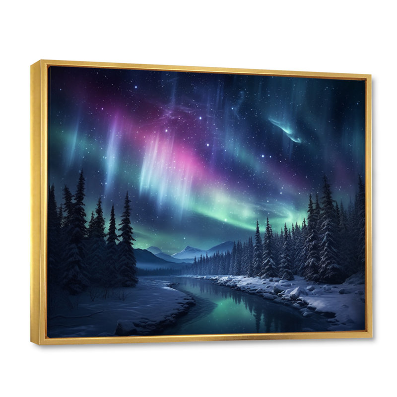 Northern Lights III - Aurore boréale, reproduction d'art sur toile, H 12 po x l 20 po x P 1 po, Cadre flottant doré