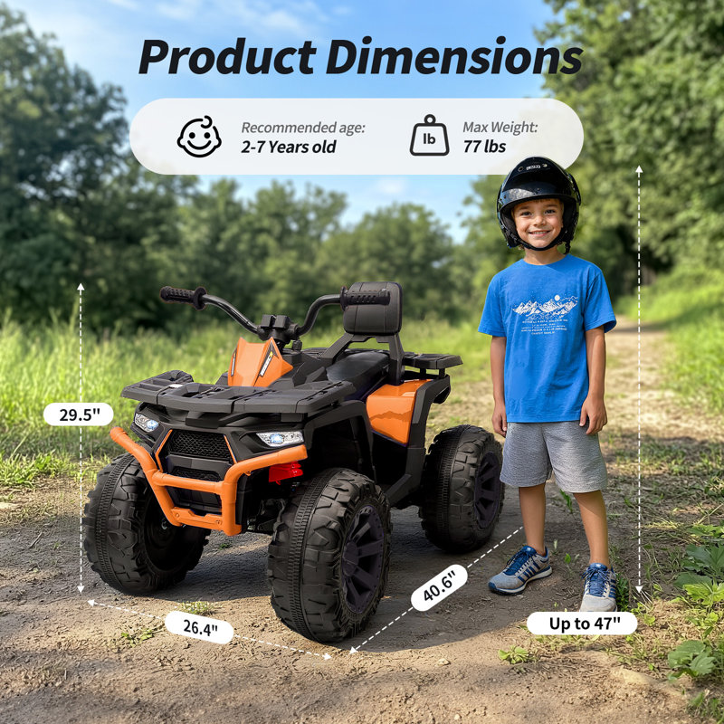 24v Ride on Jouets, 2 places VTT pour enfants 4 roues avec Bluetooth, Orange