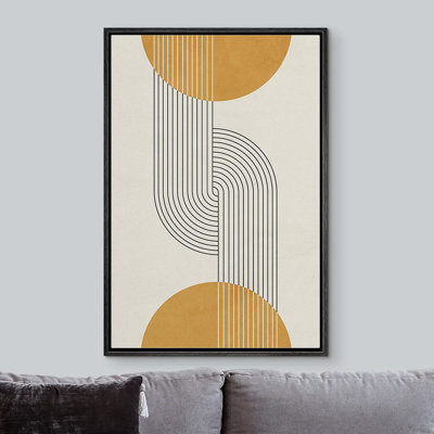 Mid-Century moderne, Boho, dessin au trait foncé, illusions avec sphères jaunes - impression sur toile