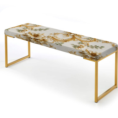 Vintage Ornamental Frames Victorian Pattern III - Damask Upholstered Gold Bench