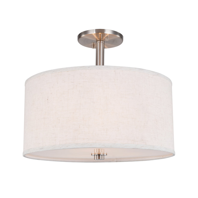 Smeralda Semi Flush Mount, White, Satin Nickel, Medium, 7"H x 15"W x 15"D