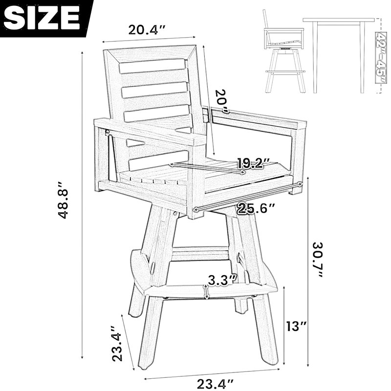 Chaise de bar pivotante Adirondack Modern, Noir carbone
