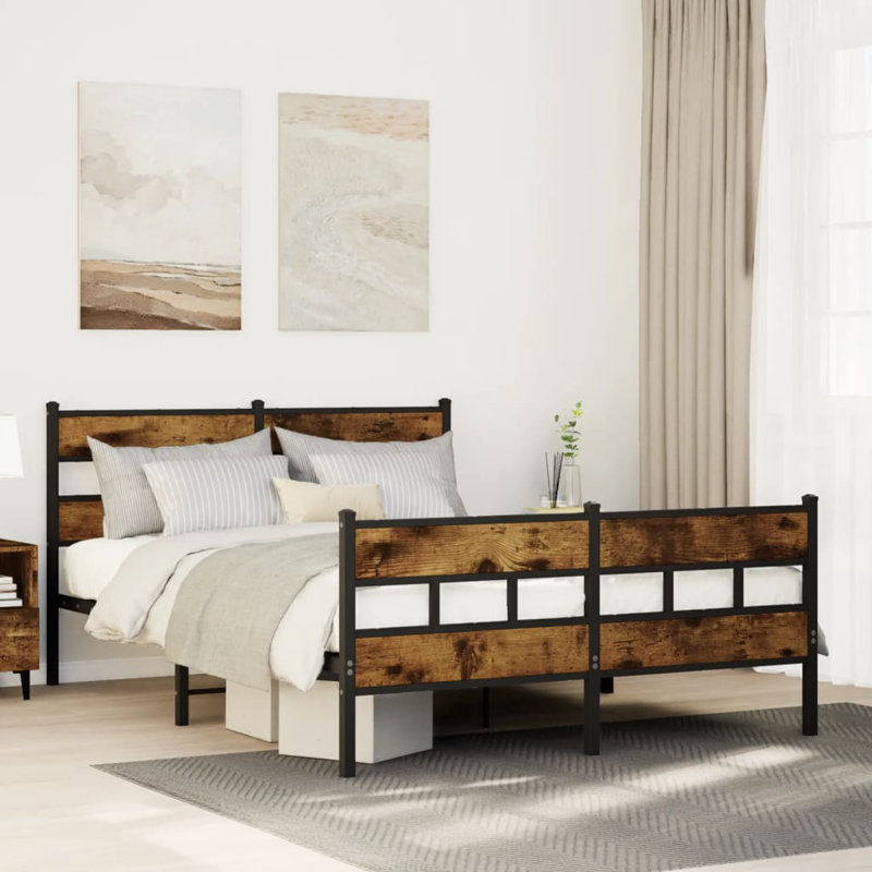 Borough Wharf Metal Bed Frame Without Mattress , Double (4'6), Smoked Oak