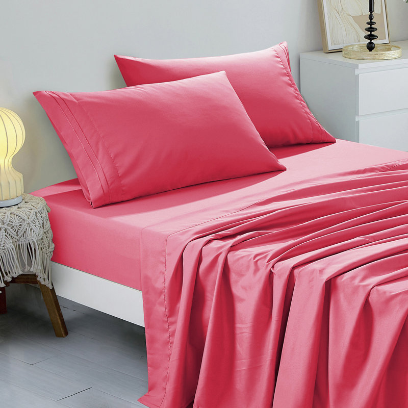 Ensemble de draps en microfibre Luxe Hotpink - Literie lisse à poches profondes pour chambres à coucher surélevées ， Très grand