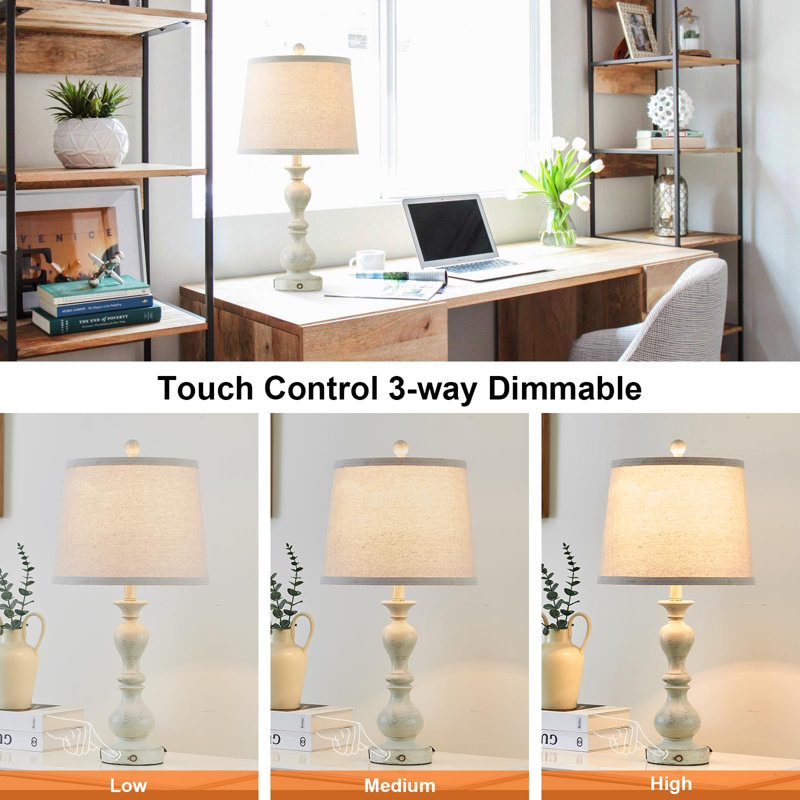 Lampe de table Norene en résine USB, Blanc, H 22 po x l 11 po x P 11 po, Oui