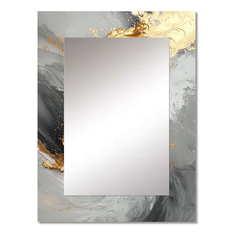Grey And Gold Abstract Marble I - Marble Mirror, Gold Unique Wall Mirror, Printed Metal Art, 32" x 24"