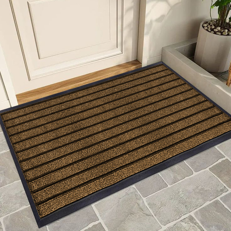 NON-SLIP RUBBER DOOR MAT - INDOOR/OUTDOOR USE, Brown, 60cm W x 90cm L
