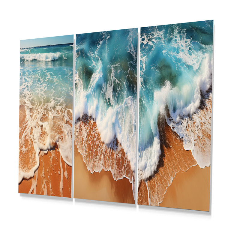 Vue tropicale de plage tropicale I - ensemble de 3 reproductions d'art mural en métal Coastal Beach, H 32 po x l 48 po