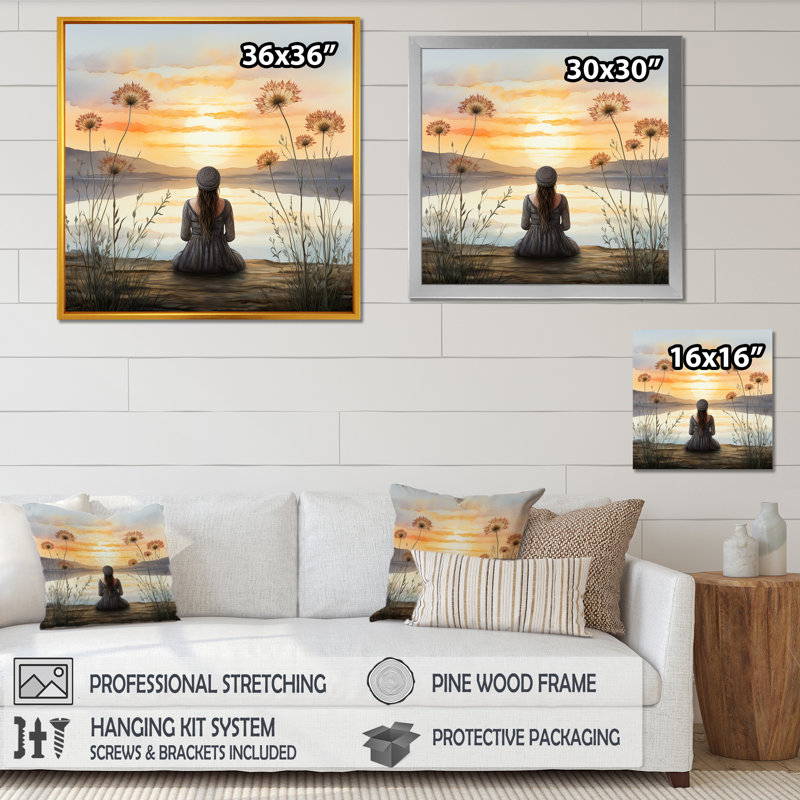 Meditation Serenity By The Lake 1 - Art mural méditation, Cadre flottant blanc, H 16 po x l 16 po x P 1 po