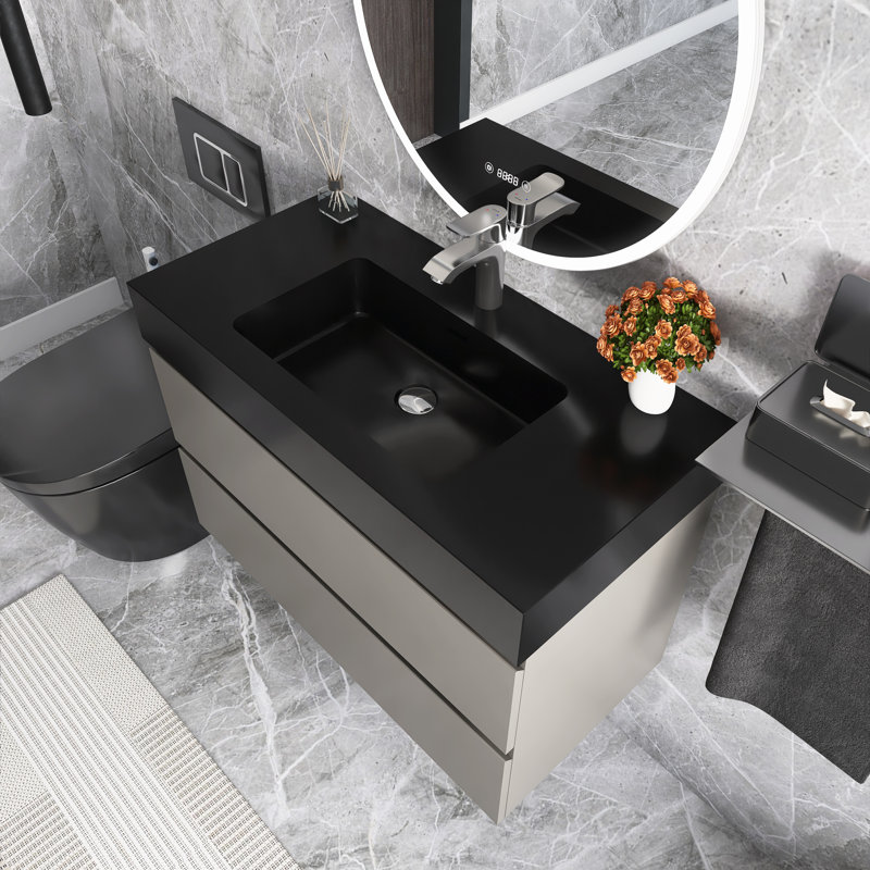 36 po Meuble-lavabo simple mural avec plateau, Gris