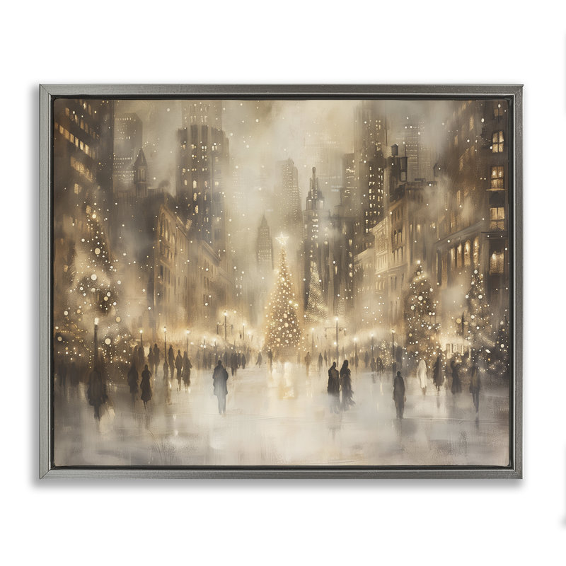 Cadre flottant de Noël à New York, design par Arlington Prints, H 25 po x l 31 po, Cadre flottant gris lustré