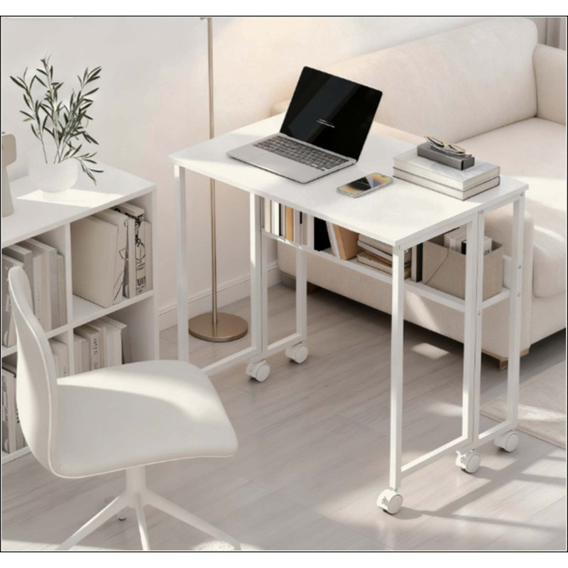 Bureau rabattable pliable avec sac de rangement, tablette et roulettes, bureau à domicile peu encombrant pour petits espaces