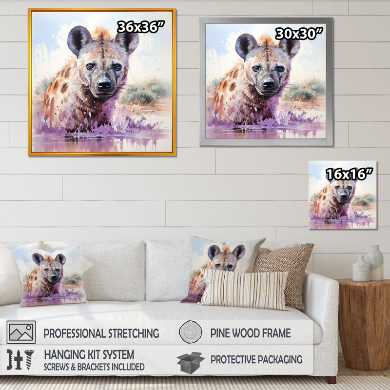 Art et art mural africain africain, chasse aux hyènes, Cadre doré simple, H 36 po x l 36 po x P 1,5 po