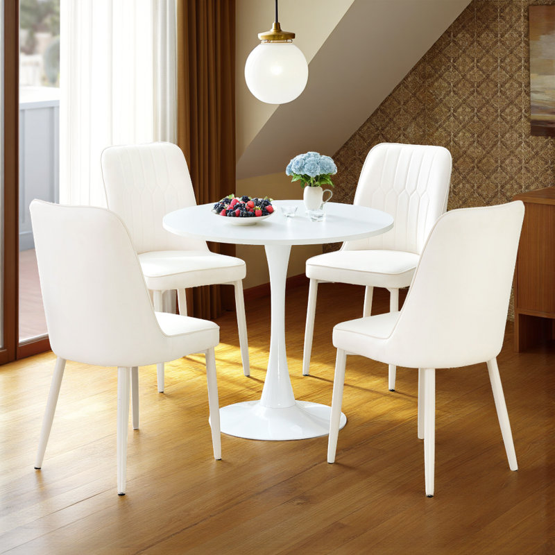 Ensemble de salle à manger moderne 3 pièces - Table circulaire compacte et chaises ergonomiques crème avec pieds robustes en métal