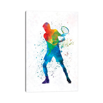 Man Tennis Player in Watercolour II 1 Piece Wrapped Canvas Painting
