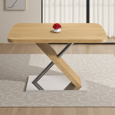 Table de salle à manger extensible rustique en MDF et base en acier avec plateau rétractable pour 4 à 6 places