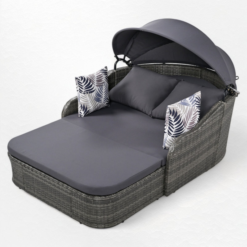 Lit de jour d'extérieur en osier avec coussins 79,9 po Freeport, Gris foncé, Gris
