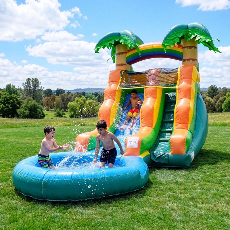 Glissade d'eau HeroKiddo de 13 pi de qualité commerciale Summer Breeze avec piscine pour enfants (avec souffleur)