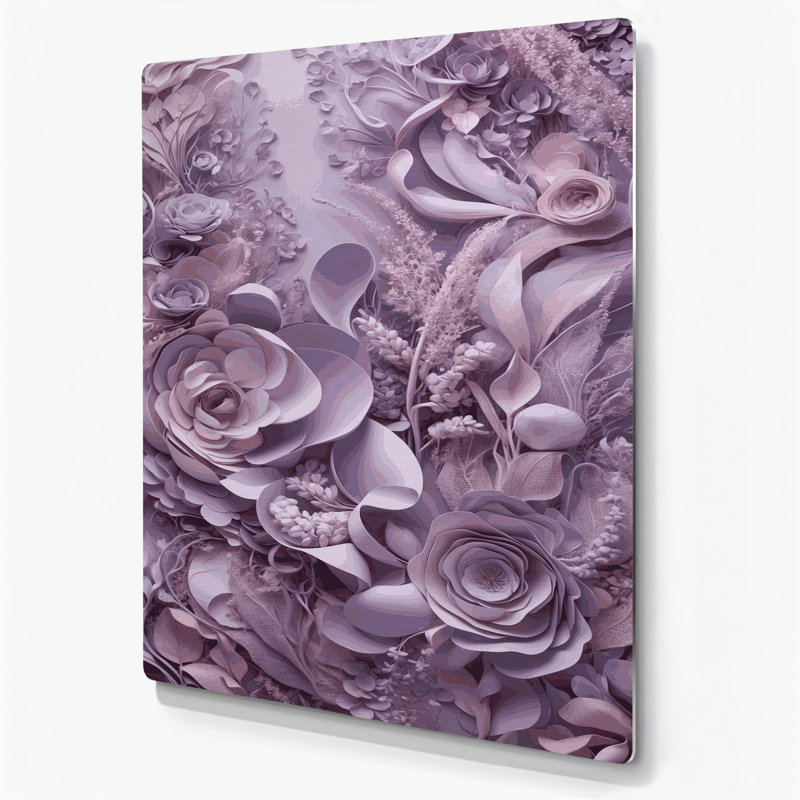 Abstrait floral 90, art mural en métal mauve
