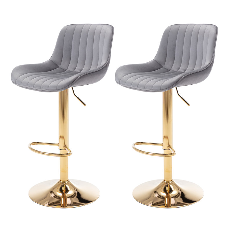 Garnich Swivel Upholstered Adjustable Heightcounter Stool With Metal Frame, Gray