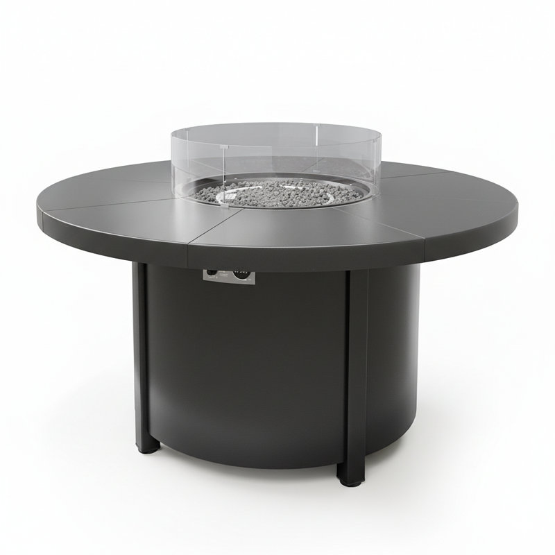 6-Person Outdoor Patio Conversation Set, Round Fire Pit Table With Glass Guard And 4 Teslin Swivel&Rocker Chairs