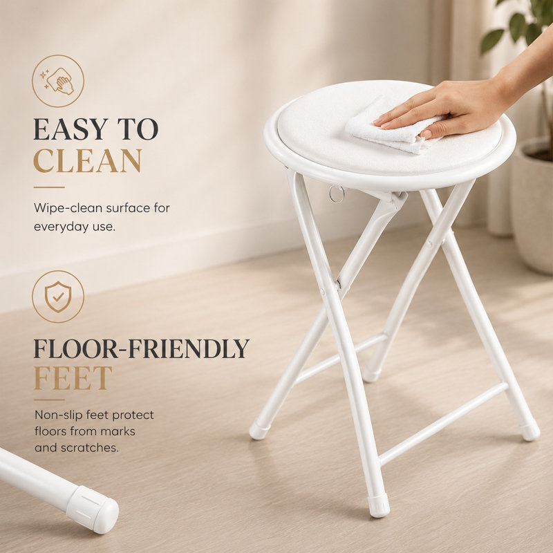 Upholstered Counter Stool with Metal Frame, White / White